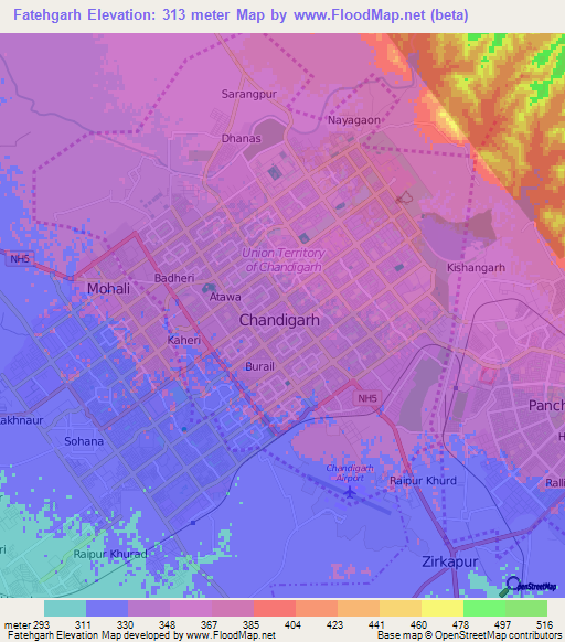 Fatehgarh,India Elevation Map