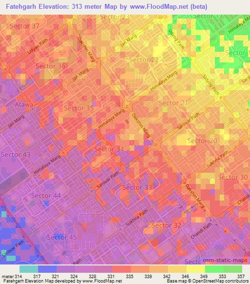 Fatehgarh,India Elevation Map