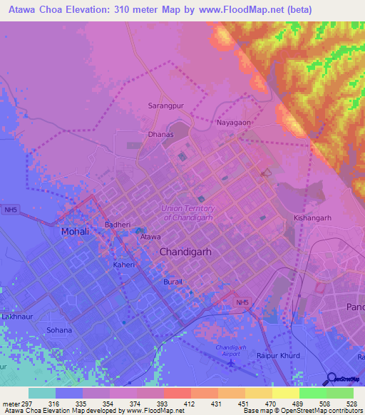 Atawa Choa,India Elevation Map