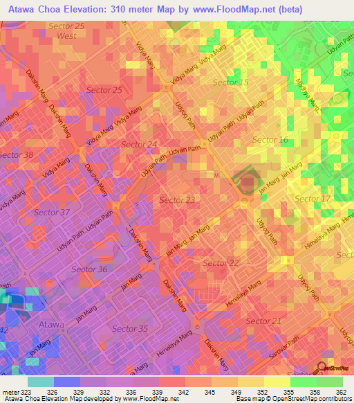 Atawa Choa,India Elevation Map