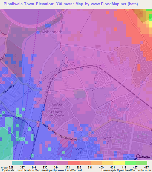 Pipaliwala Town,India Elevation Map