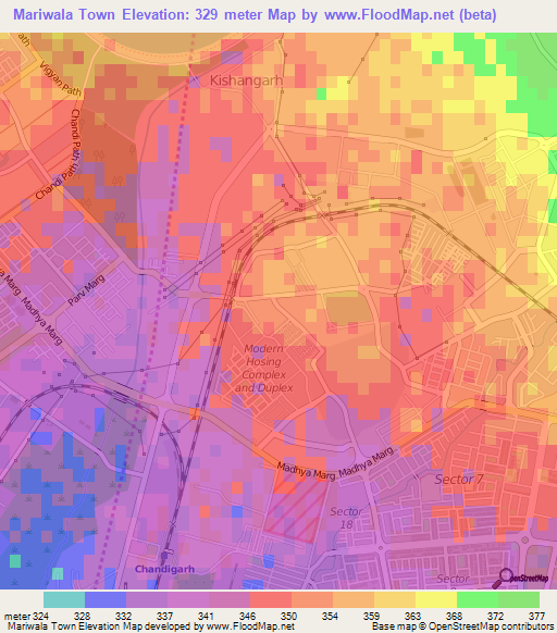 Mariwala Town,India Elevation Map