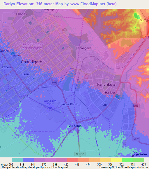 Dariya,India Elevation Map