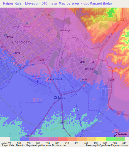 Raipur Kalan,India Elevation Map
