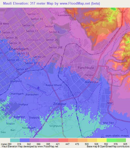 Mauli,India Elevation Map