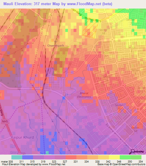 Mauli,India Elevation Map