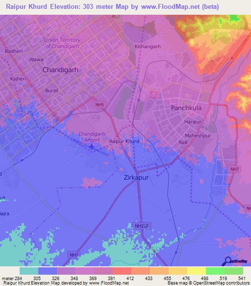 Raipur Khurd,India Elevation Map