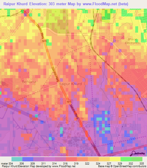 Raipur Khurd,India Elevation Map