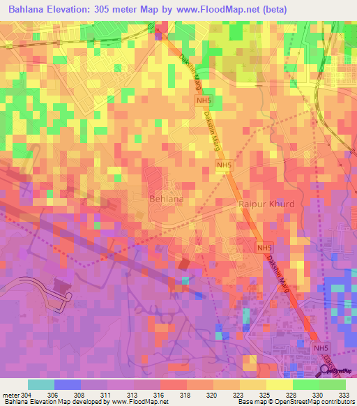 Bahlana,India Elevation Map