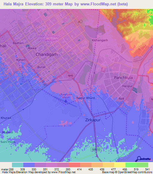 Hala Majra,India Elevation Map