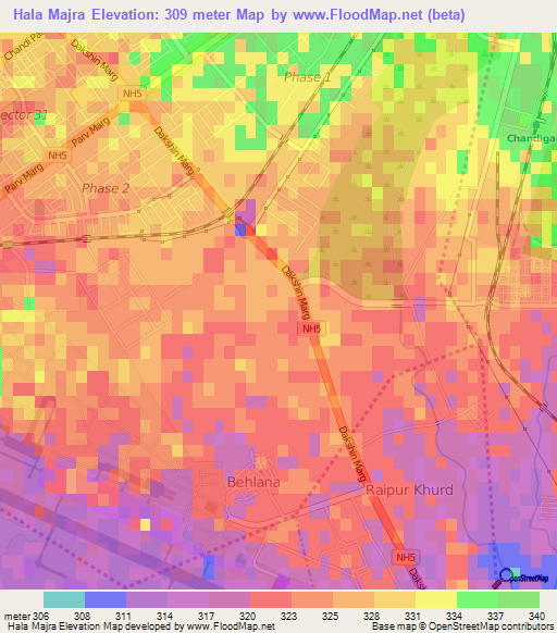 Hala Majra,India Elevation Map