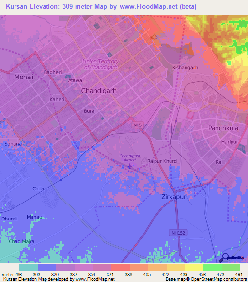 Kursan,India Elevation Map