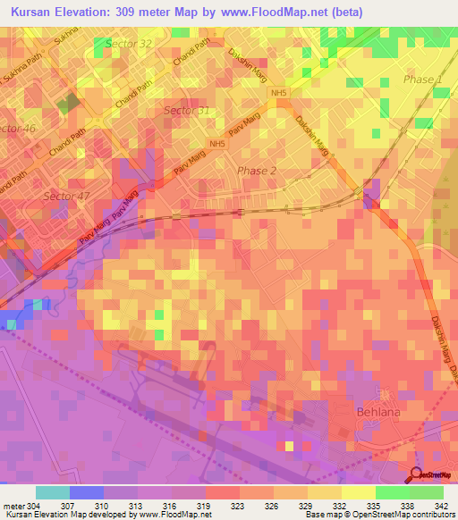 Kursan,India Elevation Map
