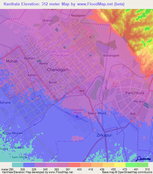 Kanthala,India Elevation Map