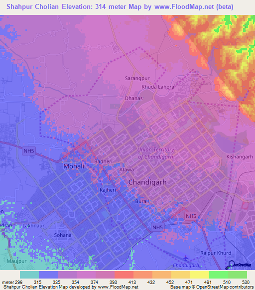 Shahpur Cholian,India Elevation Map
