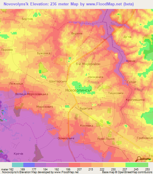 Novovolyns'k,Ukraine Elevation Map
