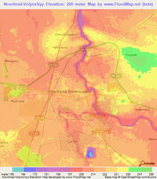 Novohrad-Volyns'kyy,Ukraine Elevation Map