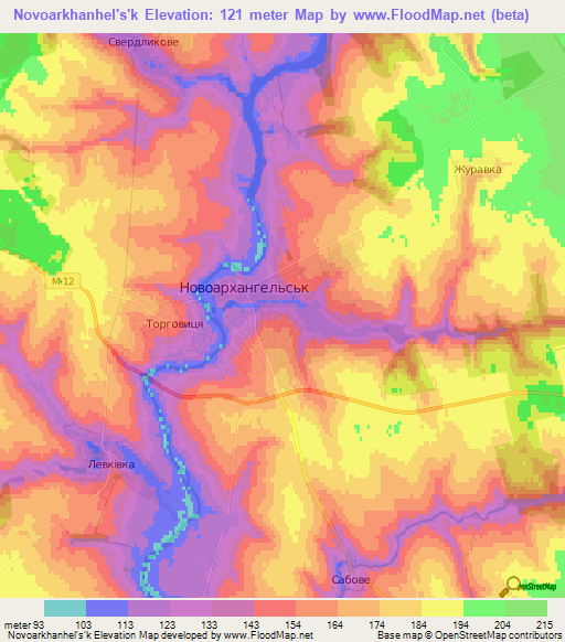 Novoarkhanhel's'k,Ukraine Elevation Map