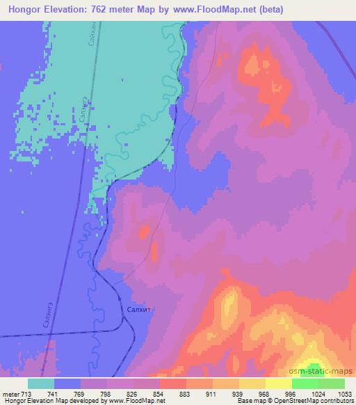 Hongor,Mongolia Elevation Map