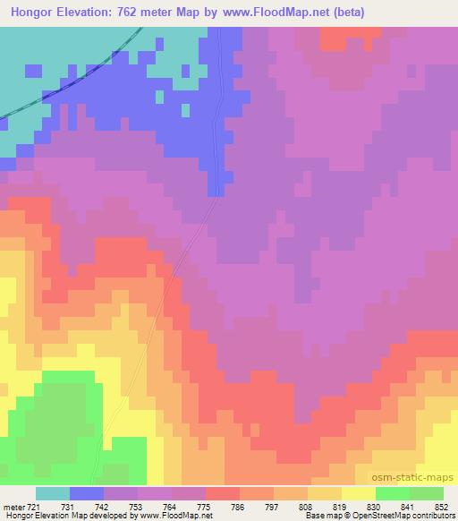 Hongor,Mongolia Elevation Map