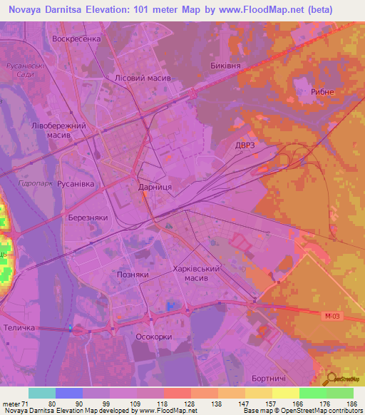 Novaya Darnitsa,Ukraine Elevation Map