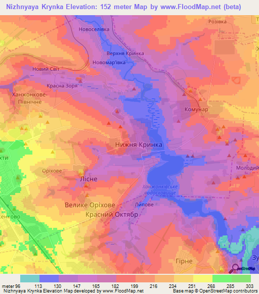 Nizhnyaya Krynka,Ukraine Elevation Map