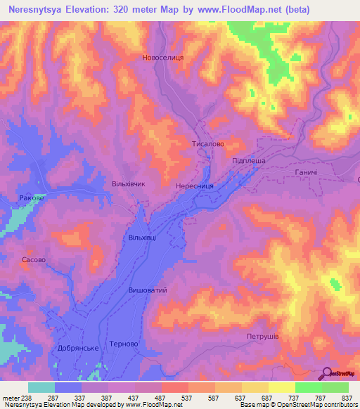 Neresnytsya,Ukraine Elevation Map