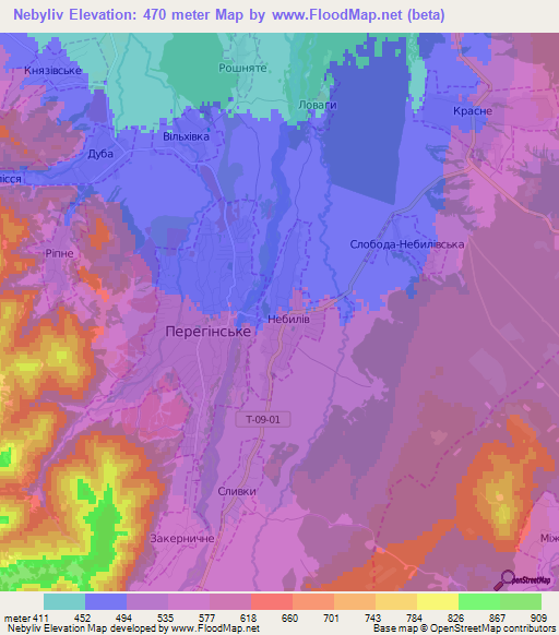 Nebyliv,Ukraine Elevation Map