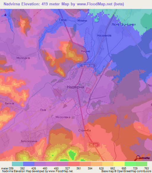 Nadvirna,Ukraine Elevation Map