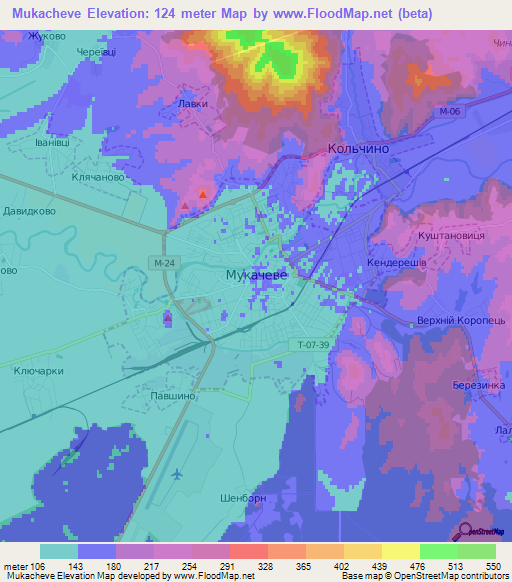 Mukacheve,Ukraine Elevation Map
