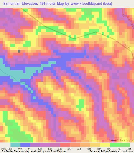Sanfentian,China Elevation Map