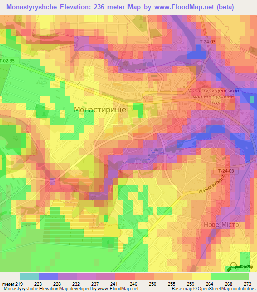 Monastyryshche,Ukraine Elevation Map
