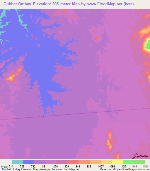 Qubbat Omhay,Sudan Elevation Map