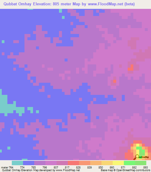 Qubbat Omhay,Sudan Elevation Map