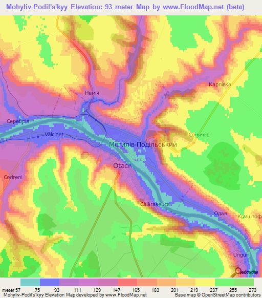 Mohyliv-Podil's'kyy,Ukraine Elevation Map