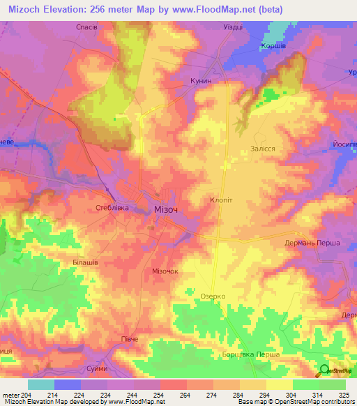 Mizoch,Ukraine Elevation Map