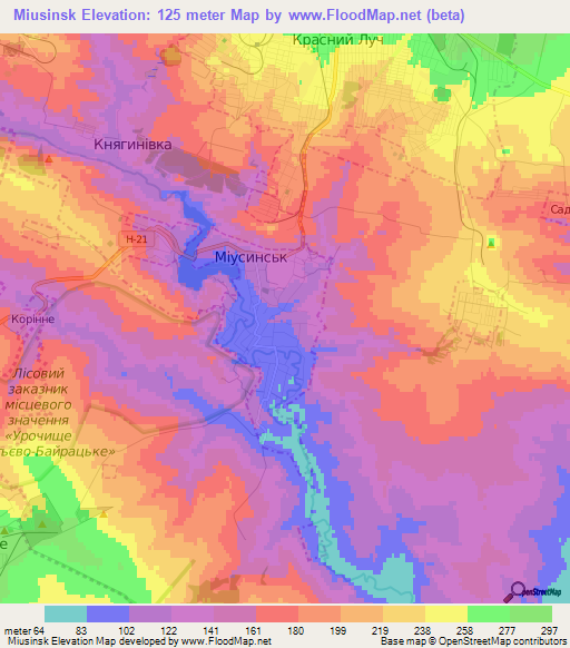 Miusinsk,Ukraine Elevation Map
