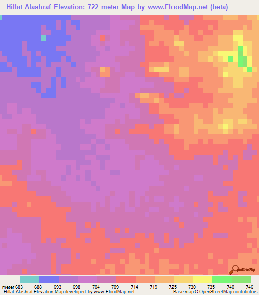 Hillat Alashraf,Sudan Elevation Map