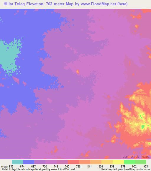 Hillat Tolag,Sudan Elevation Map