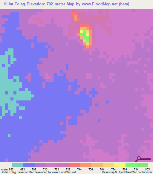 Hillat Tolag,Sudan Elevation Map