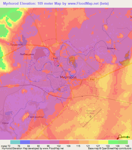 Myrhorod,Ukraine Elevation Map
