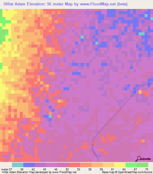 Hillat Adam,Sudan Elevation Map