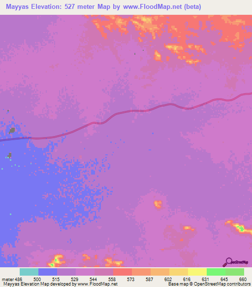 Mayyas,Sudan Elevation Map