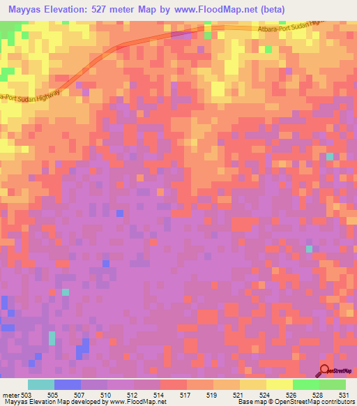 Mayyas,Sudan Elevation Map