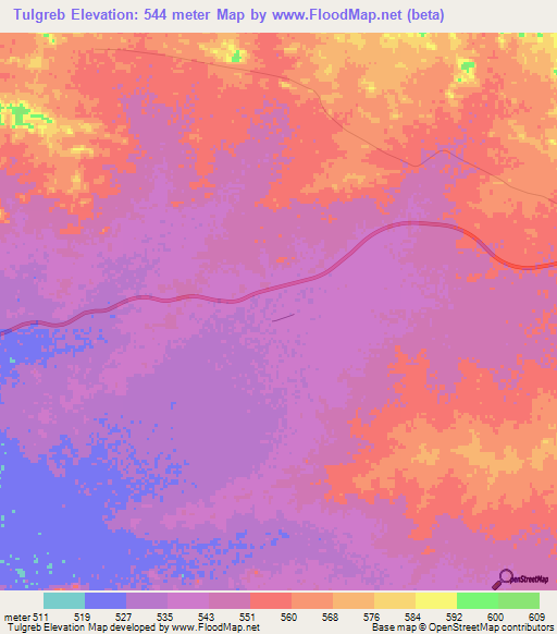 Tulgreb,Sudan Elevation Map
