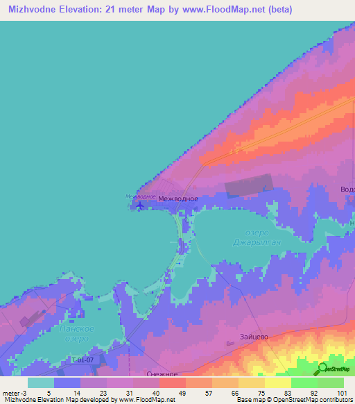 Mizhvodne,Ukraine Elevation Map