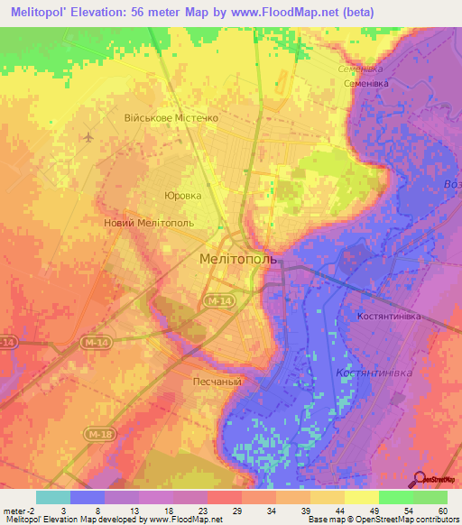 Melitopol',Ukraine Elevation Map