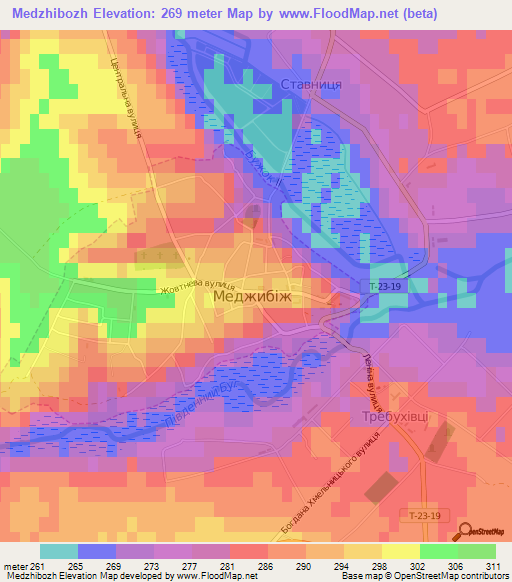 Medzhibozh,Ukraine Elevation Map
