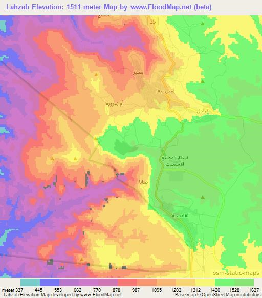Lahzah,Jordan Elevation Map