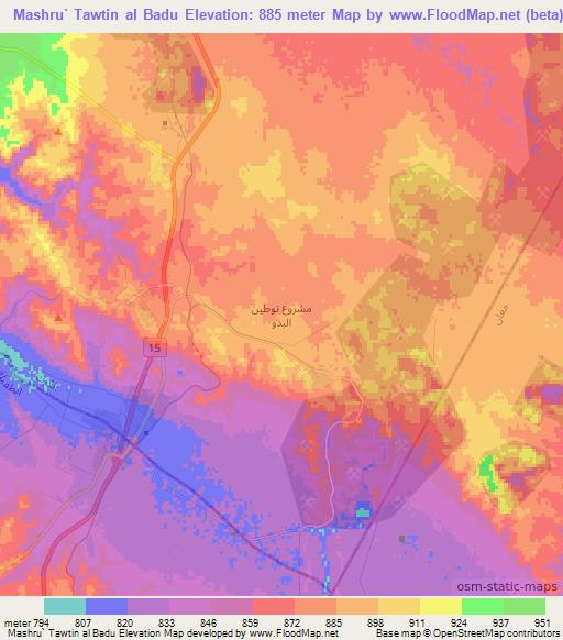 Mashru` Tawtin al Badu,Jordan Elevation Map